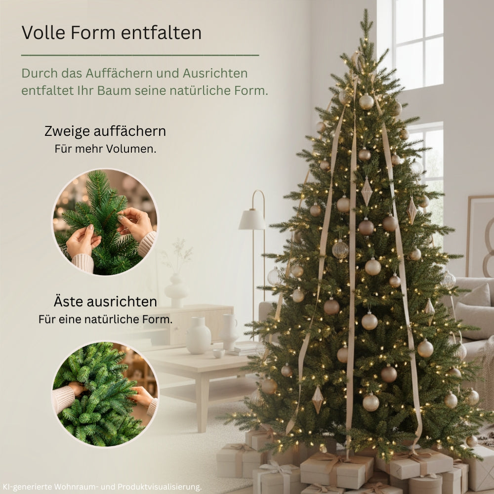 Künstlicher Weihnachtsbaum mit PE-PVC-Nadelmix HXT 23005 150 cm mit aufgefächerten und ausgerichteten Zweigen für eine volle, natürliche Form