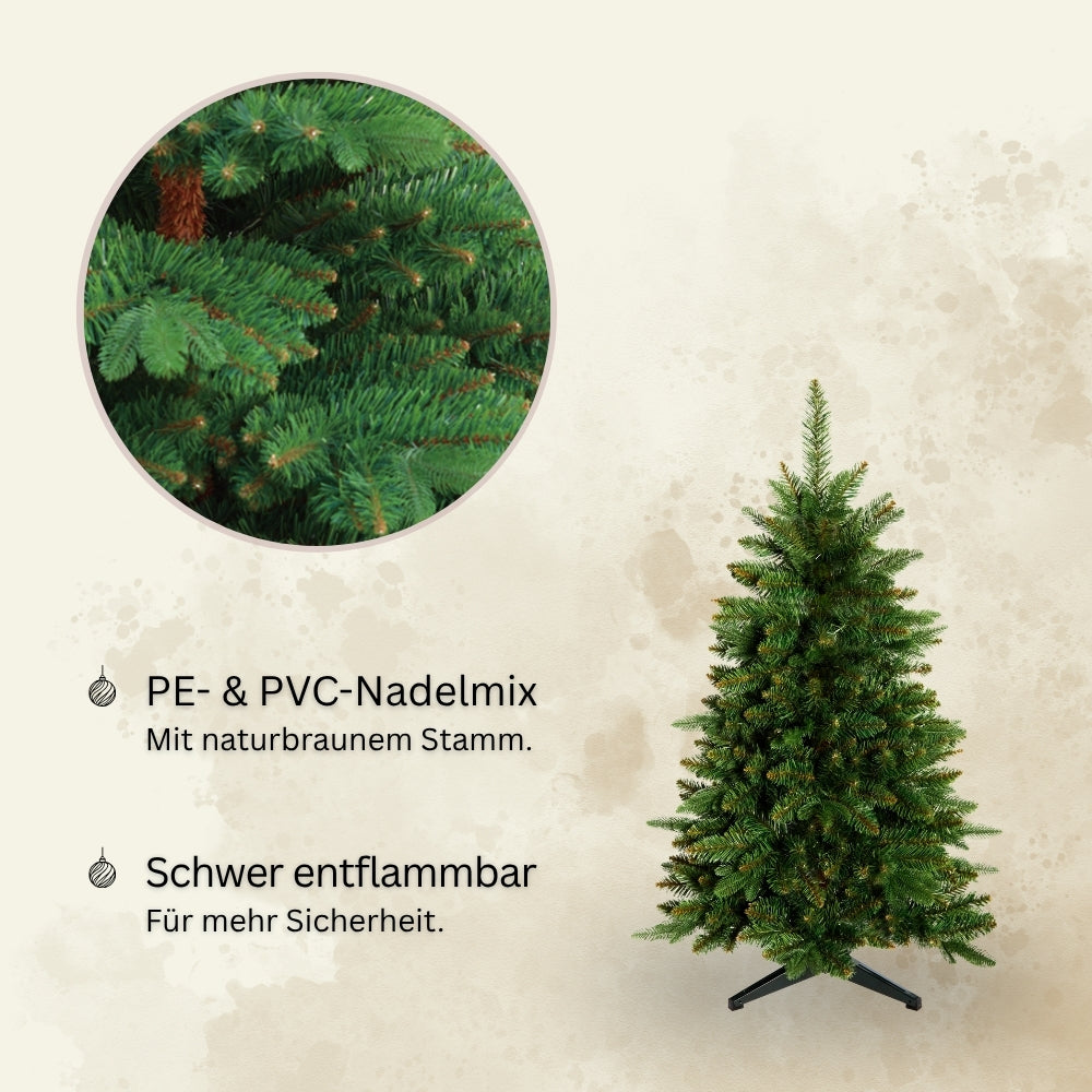 Künstlicher Weihnachtsbaum mit braunem Stamm HXT 23013, 120 cm, mit PE-PVC-Nadelmix und schwer entflammbarem Material