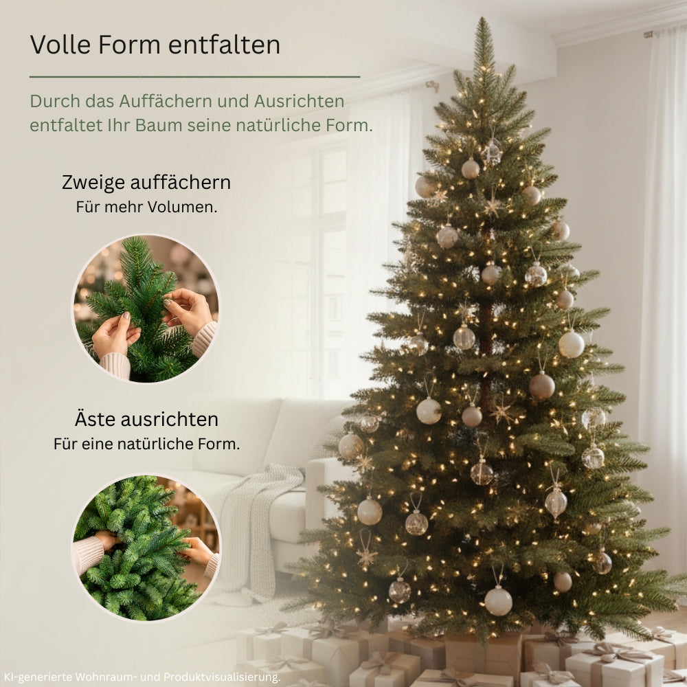 Künstlicher Weihnachtsbaum mit braunem Stamm HXT 23012 120 cm mit aufgefächerten und ausgerichteten Zweigen für eine volle, natürliche Form
