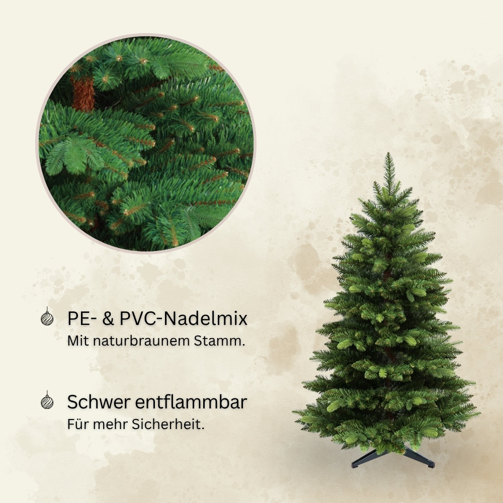 Künstlicher Weihnachtsbaum mit braunem Stamm HXT 23013, 150 cm, mit PE-PVC-Nadelmix und schwer entflammbarem Material