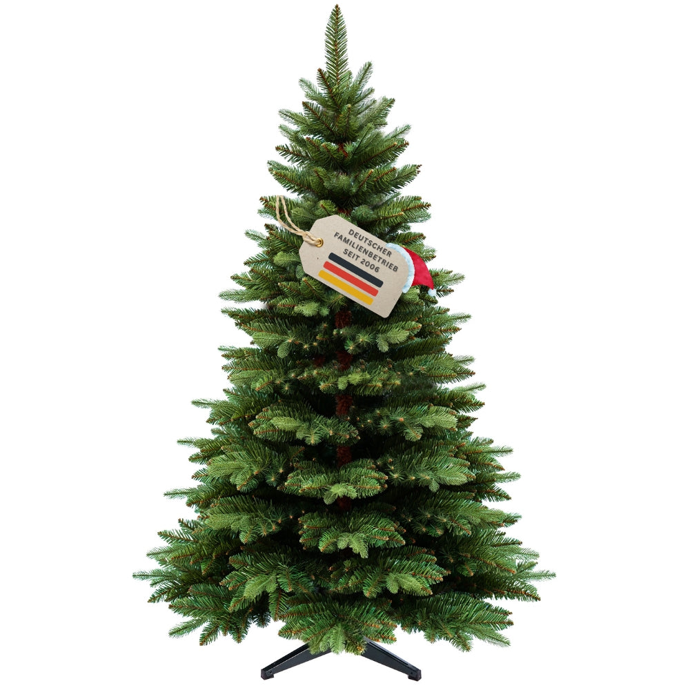 Künstlicher Weihnachtsbaum mit braunem Stamm HXT 23012 mit PE-PVC-Nadelmix, 180 cm hoch, in natürlicher grüner Tannenoptik mit Siegel