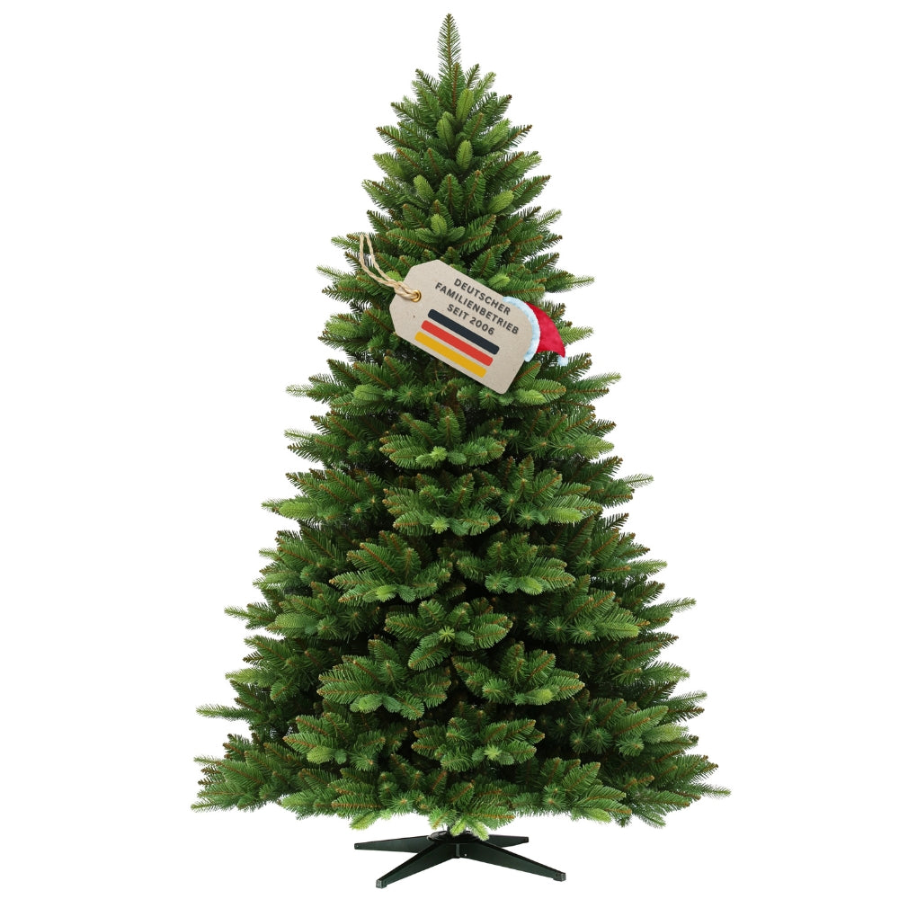 Künstlicher Weihnachtsbaum mit braunem Stamm HXT 23012 mit PE-PVC-Nadelmix, 240 cm hoch, in natürlicher grüner Tannenoptik mit Siegel