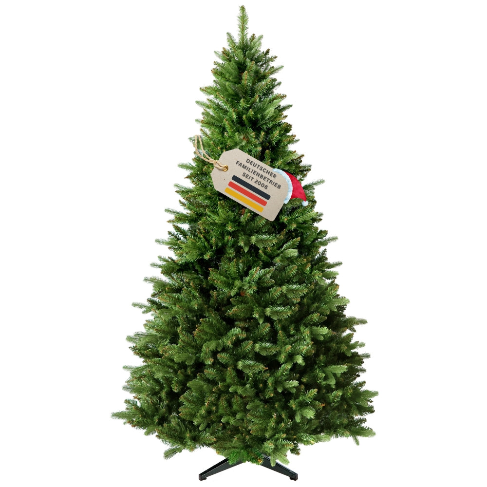 Künstlicher Weihnachtsbaum mit braunem Stamm HXT 23012 mit PE-PVC-Nadelmix, 270 cm hoch, in natürlicher grüner Tannenoptik mit Siegel
