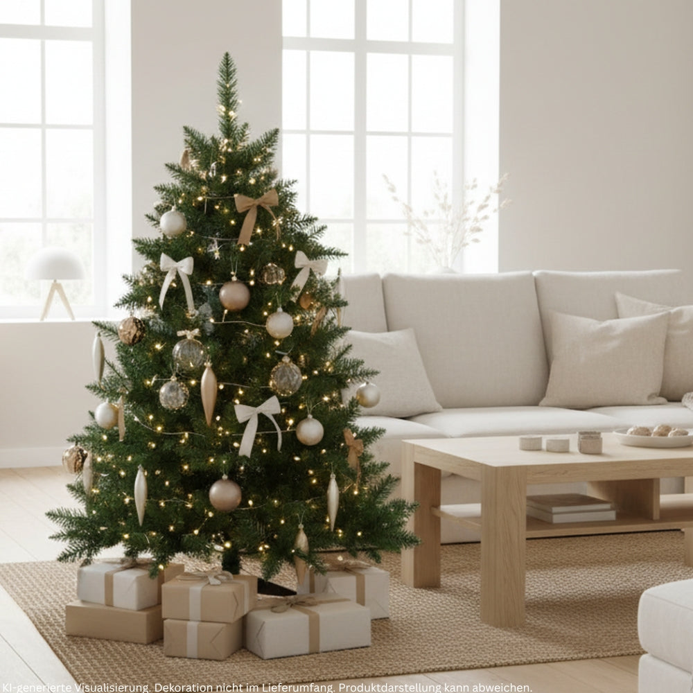Künstlicher Weihnachtsbaum Spessarttanne 19001, festlich mit Lichtern und Weihnachtsschmuck dekoriert 120 cm