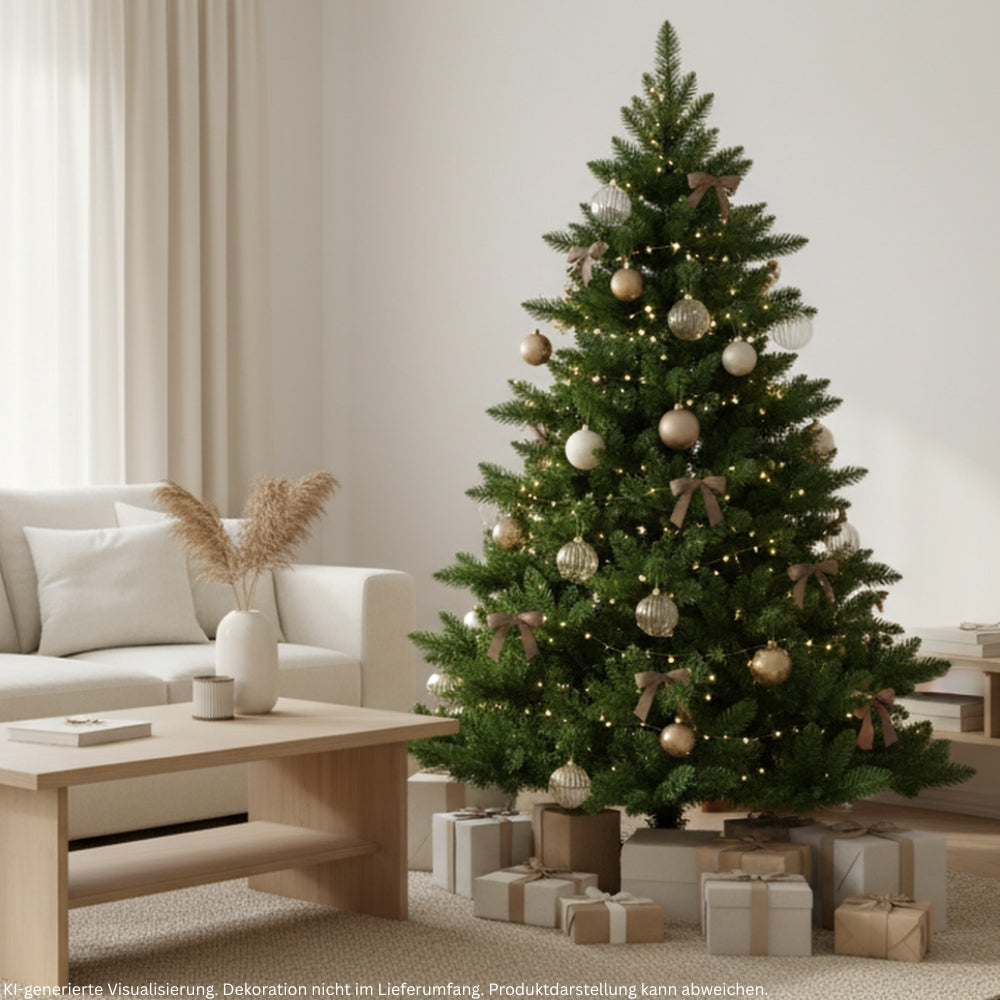 Künstlicher Weihnachtsbaum Spessarttanne 19001, festlich mit Lichtern und Weihnachtsschmuck dekoriert 180 cm