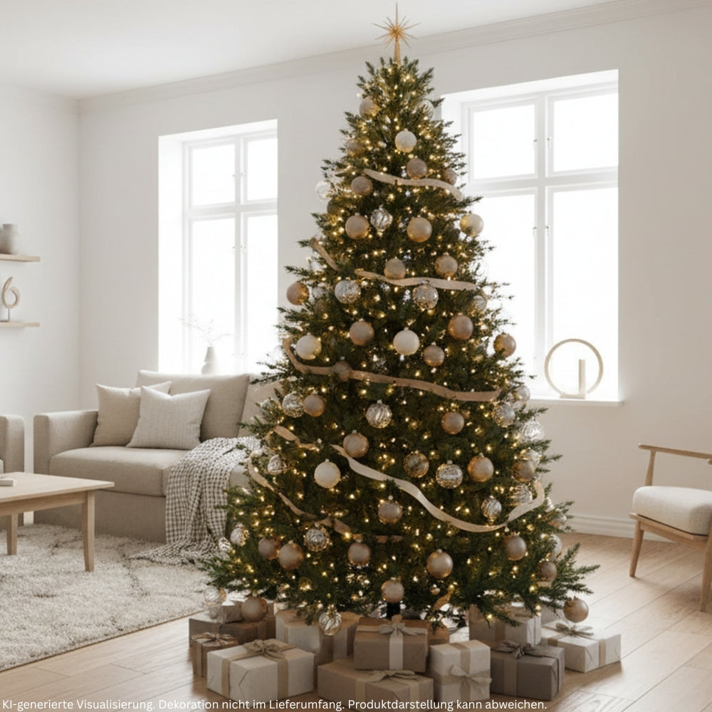 Künstlicher Weihnachtsbaum Spessarttanne 19001, festlich mit Lichtern und Weihnachtsschmuck dekoriert 240 cm
