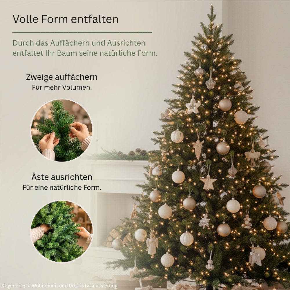 Künstlicher Weihnachtsbaum Spessarttanne 19001 mit aufgefächerten und ausgerichteten Zweigen für eine volle, natürliche Form 120 cm