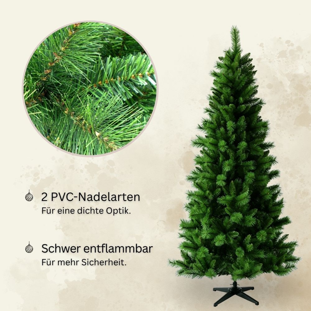 Schmaler künstlicher Weihnachtsbaum SLIM Colorado-Mix, 210 cm, mit zweifarbigen PVC-Nadeln und schwer entflammbarem Material