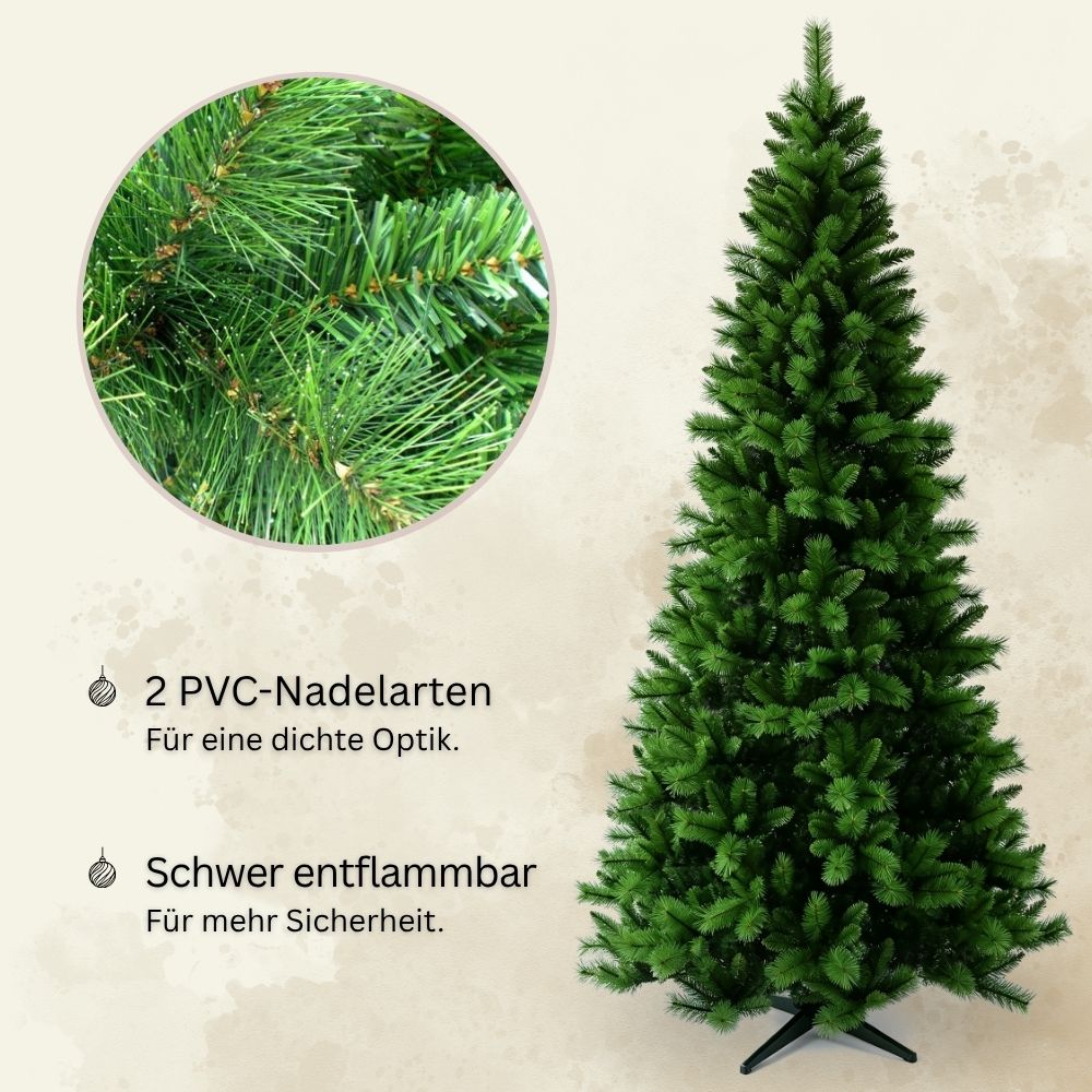 Schmaler künstlicher Weihnachtsbaum SLIM Colorado-Mix, 240 cm, mit zweifarbigen PVC-Nadeln und schwer entflammbarem Material