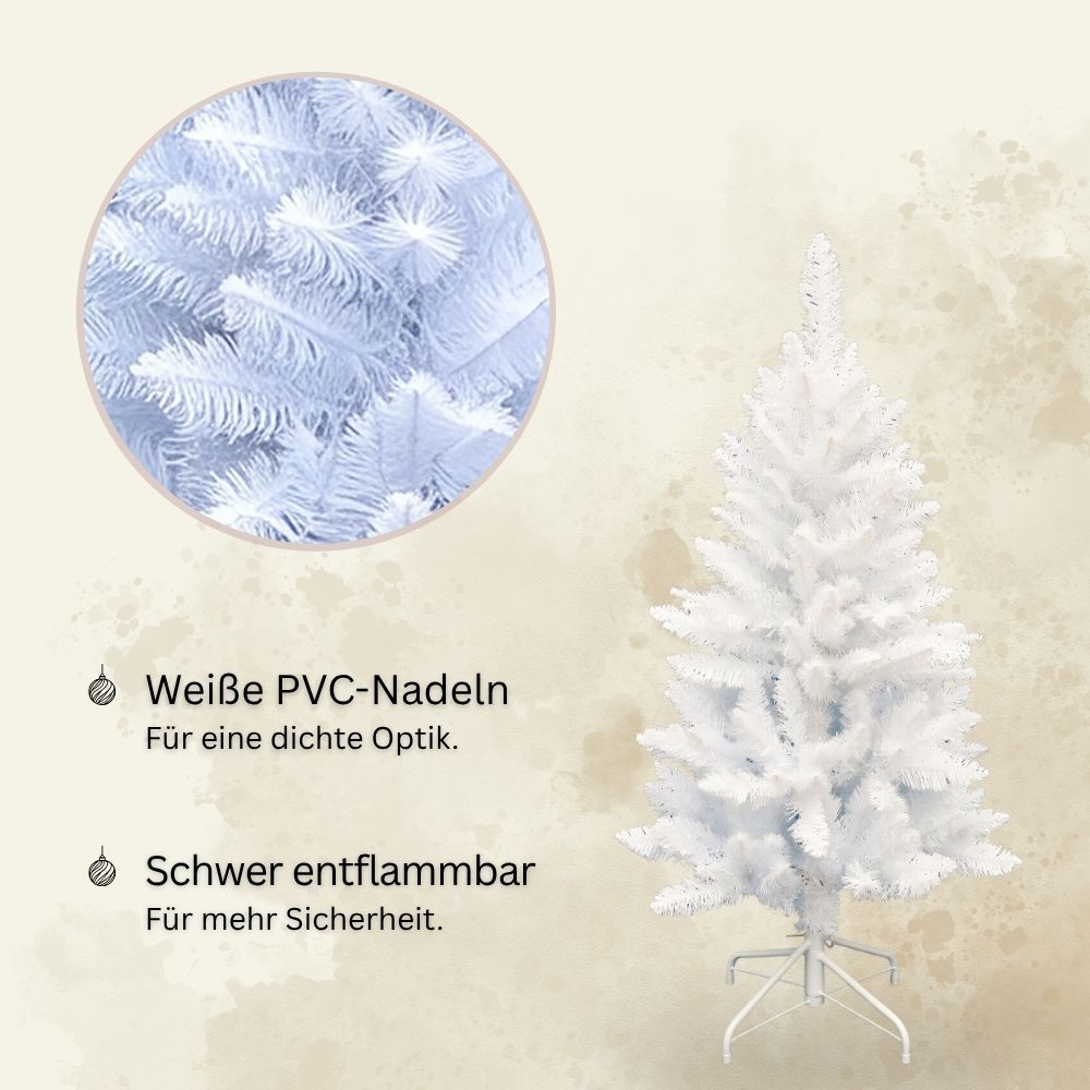 Weißer künstlicher Weihnachtsbaum Snowflake, 120 cm, mit dichten PVC-Nadeln und schwer entflammbarem Material