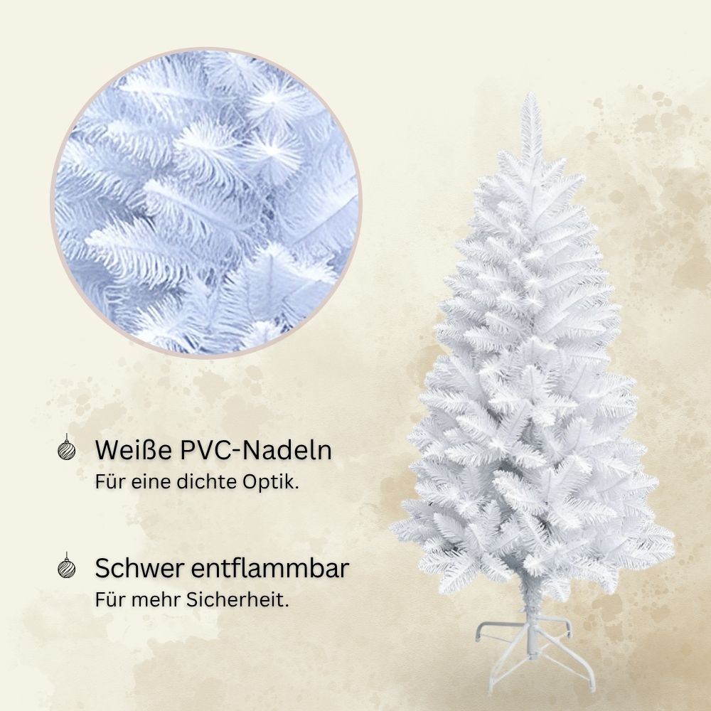 Weißer künstlicher Weihnachtsbaum Snowflake, 150 cm, mit dichten PVC-Nadeln und schwer entflammbarem Material