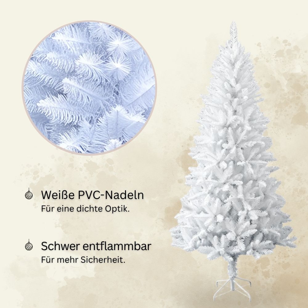 Weißer künstlicher Weihnachtsbaum Snowflake, 210 cm, mit dichten PVC-Nadeln und schwer entflammbarem Material