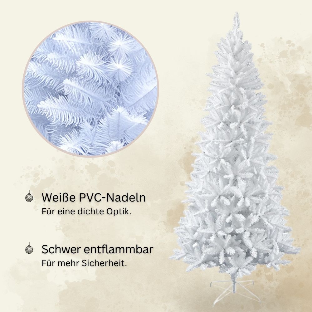 Weißer künstlicher Weihnachtsbaum Snowflake, 240 cm, mit dichten PVC-Nadeln und schwer entflammbarem Material